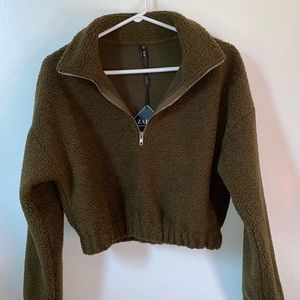 Zaful Cropped Quarter Zip Teddy Sweater